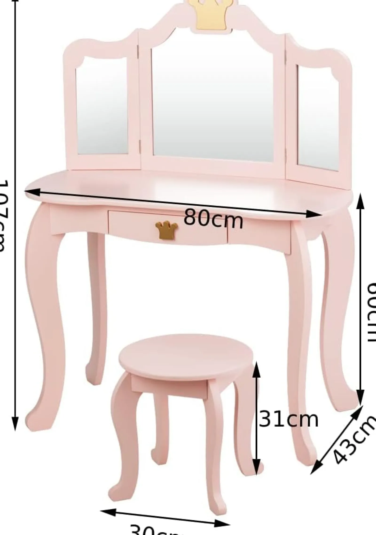 Little Helper Dressing Tables & Vanity Tables | Pink Dressing Table with Tri-Folding Removable Mirror and Stool | Vanity Unit with Drawer | 3-6 Years