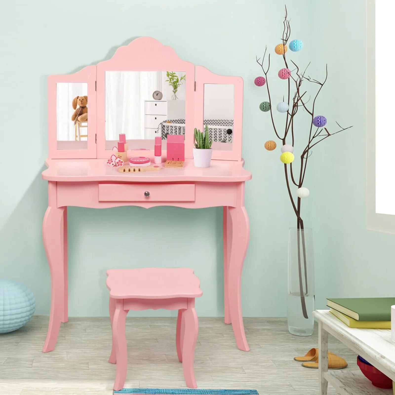 Little Helper Dressing Tables & Vanity Tables | Pink Vanity Unit with Tri-Folding Mirrors | Kids Dressing Table | Pink or White | 6 - 13 Years