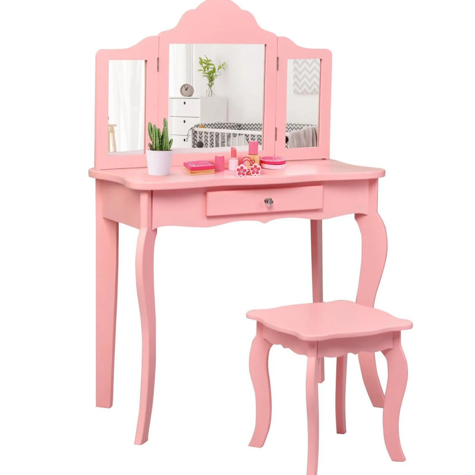 Little Helper Dressing Tables & Vanity Tables | Pink Vanity Unit with Tri-Folding Mirrors | Kids Dressing Table | Pink or White | 6 - 13 Years