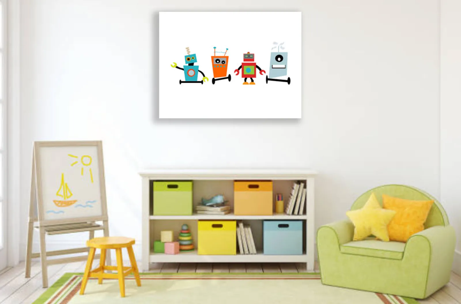 Little Helper Baby Gifts | Playroom Wall Art | Boys Room Wall Art | Canvas Prints - Robots