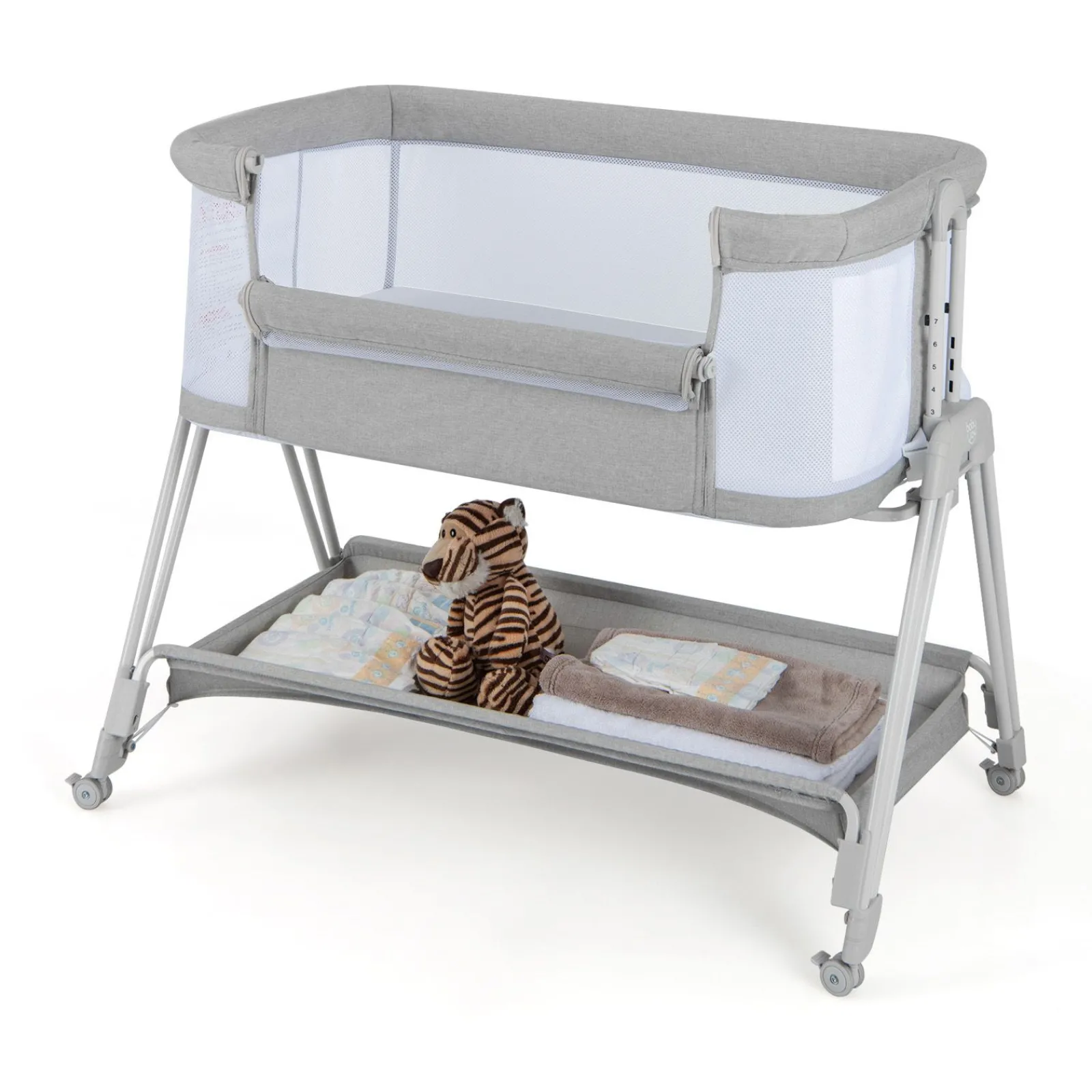 Little Helper Cots | Cribs | Portable Next-to-Me Baby Crib | Linen | 7 Adjustable Heights | Storage Shelf | Wheels | Carry Bag