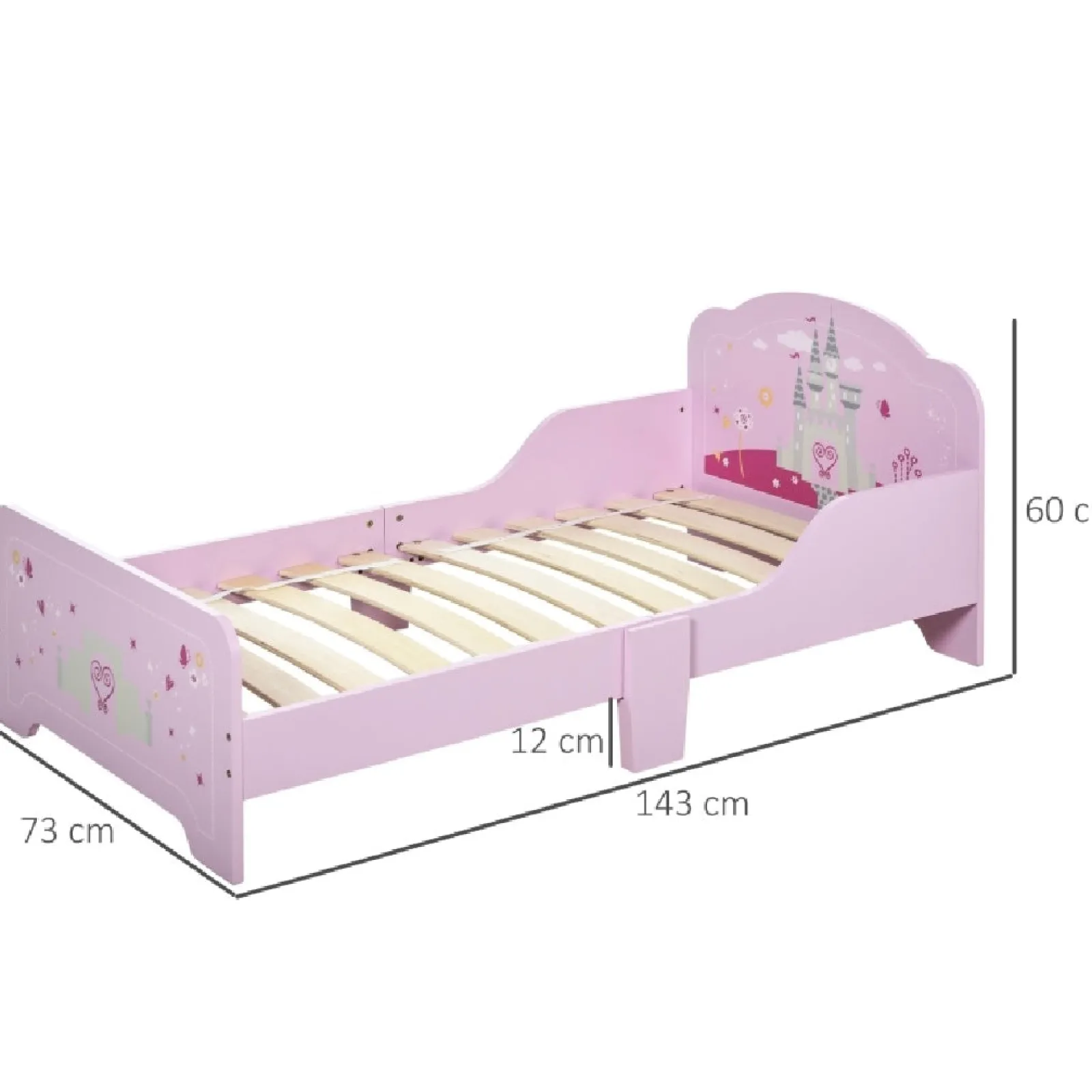 Little Helper Toddler Beds & Childrens Single Beds | Princess Castle Kids Bed with Side Rails | Pink Girls Toddler Bed | 60H x 143L x 73Wcm | 3-6 years
