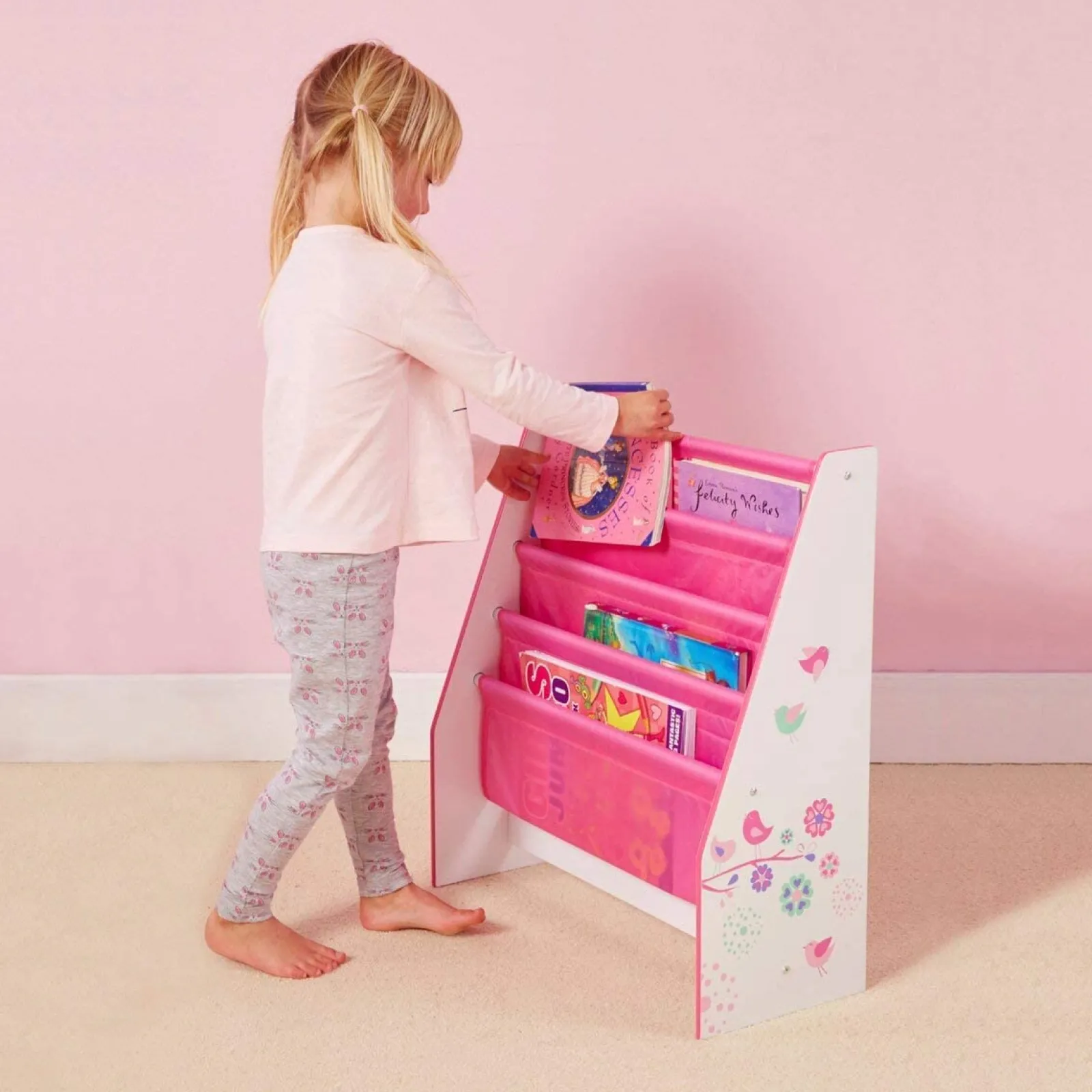 Little Helper Bookcases & Kids Bookshelves | Kids Bookcases & Kids Bookshelves | Princess Pink 4 Tier Sling BookCase | Childrens Bookcase | Kids Bookshelf