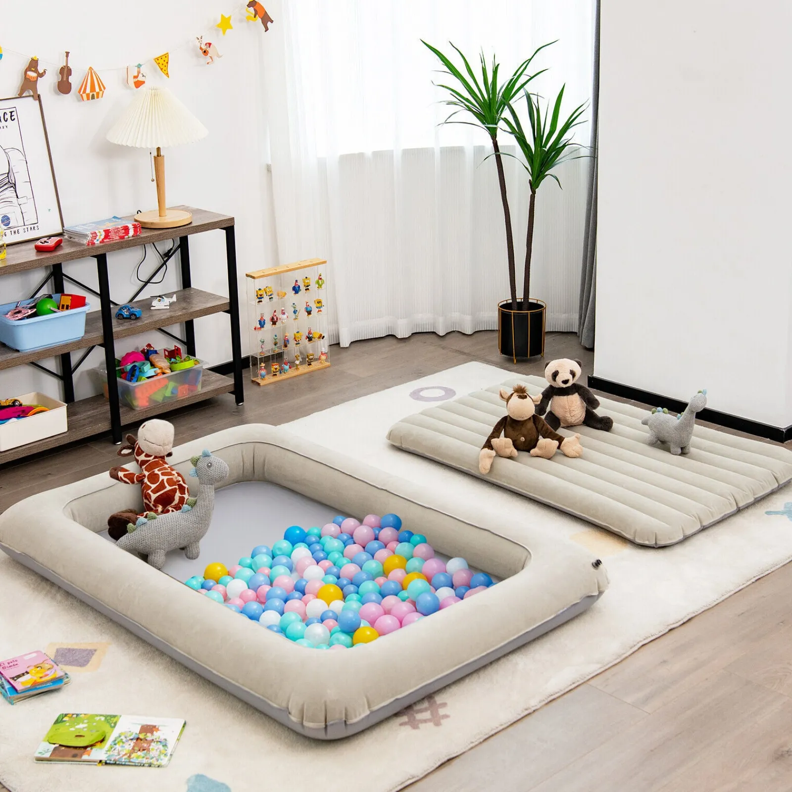 Little Helper Baby Playpens | Travel Cots & Travel Beds | Quick Assemble Inflatable Portable Kids Travel Bed & Ball Pool | Mattress, Carry Bag & Air Pump | Beige | 18m+