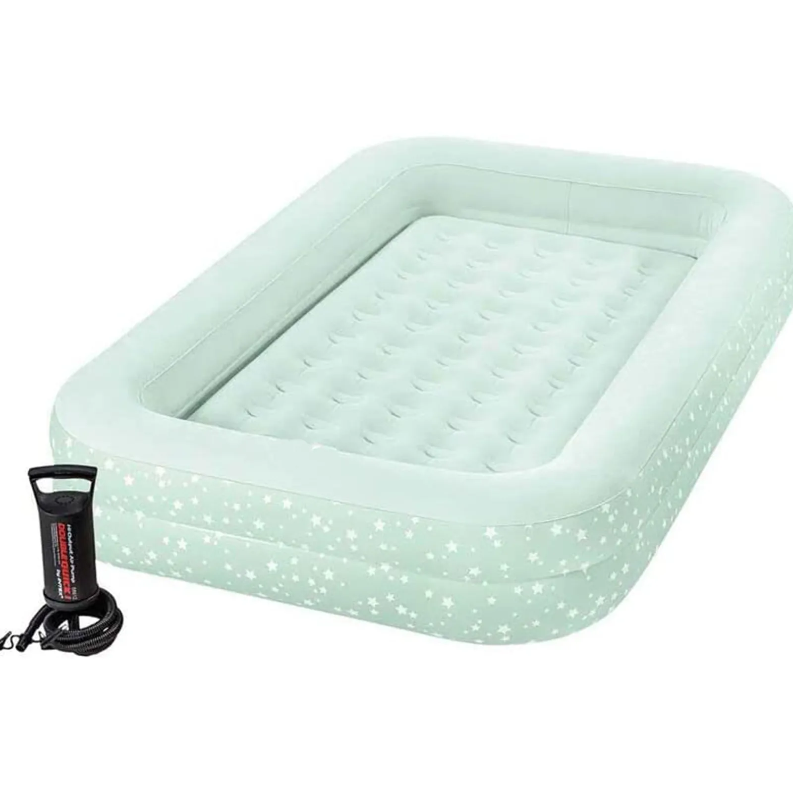 Little Helper Travel Cots & Travel Beds | Travel Cots | Quick Assemble Inflatable Portable Kids Travel Bed | Thick Mattress, Carry Bag & Air Pump | Mint | 3-8 Years
