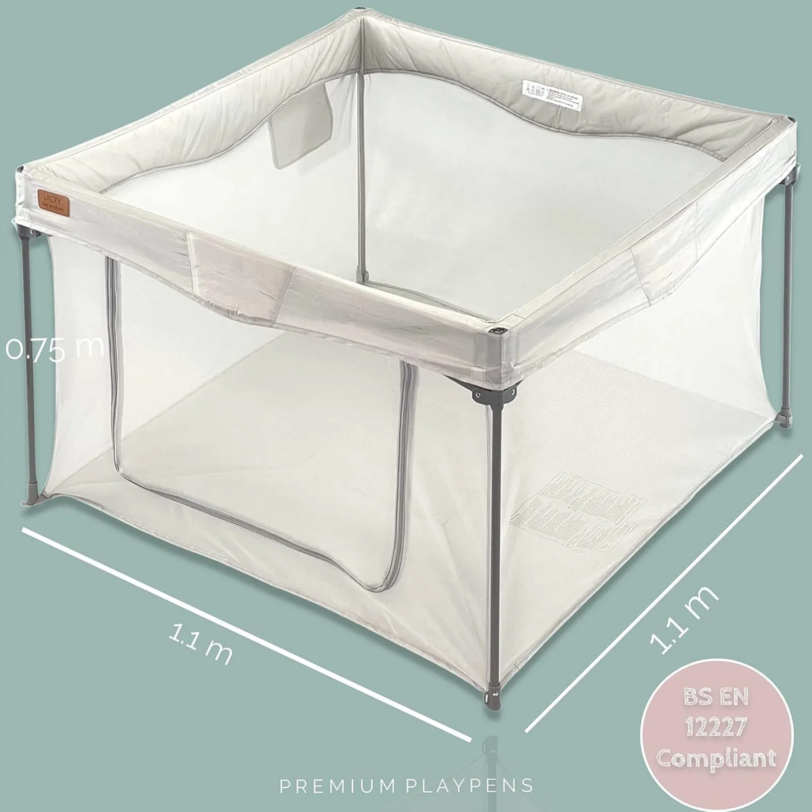 Little Helper Baby Playpens | Quick Open & Close Folding | Foldable Playpen | Fitted Mat | Travel Bag | Grey | 110cm Square | 0-36m