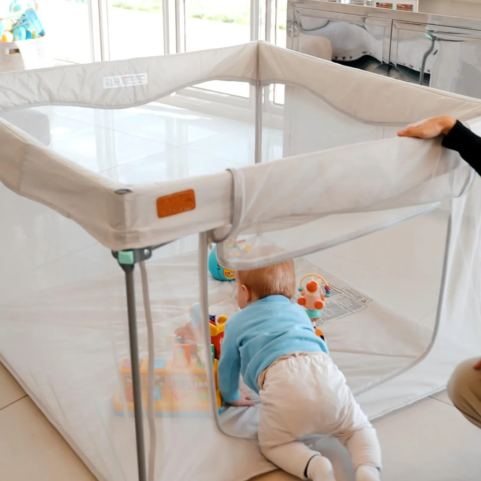 Little Helper Baby Playpens | Quick Open & Close Folding | Foldable Playpen | Fitted Mat | Travel Bag | Grey | 110cm Square | 0-36m