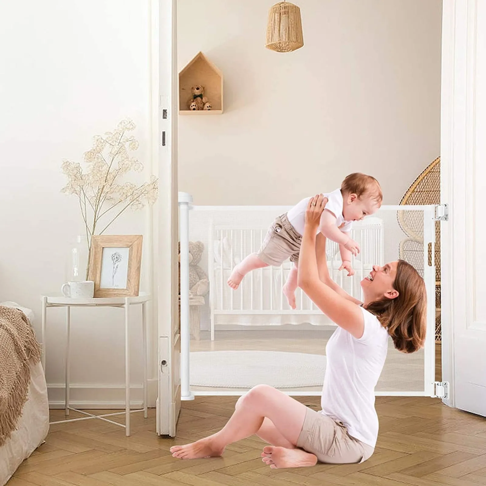 Little Helper Stair Gates & Baby Gates | Stair Gates & Baby Gates | Retractable & Extendable Stair Gate | Baby Gate | White Fine Mesh | Max Width 1.37m