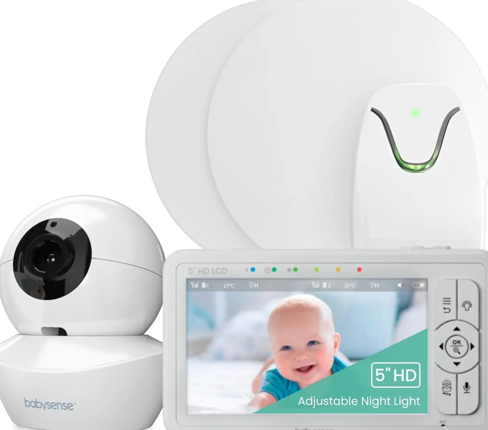 Little Helper Baby Monitors & Video Baby Monitors & Movement Monitors | Baby Monitors | Safe Sleep Highly Sensitive Baby Breathing Movement Monitor | 5" Split Screen Room & Cot Monitoring | IR night vision | Lullaby & Sleep Sounds