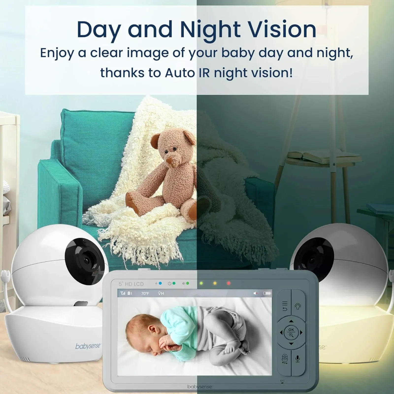 Little Helper Baby Monitors & Video Baby Monitors & Movement Monitors | Baby Monitors | Safe Sleep Highly Sensitive Baby Breathing Movement Monitor | 5" Split Screen Room & Cot Monitoring | IR night vision | Lullaby & Sleep Sounds