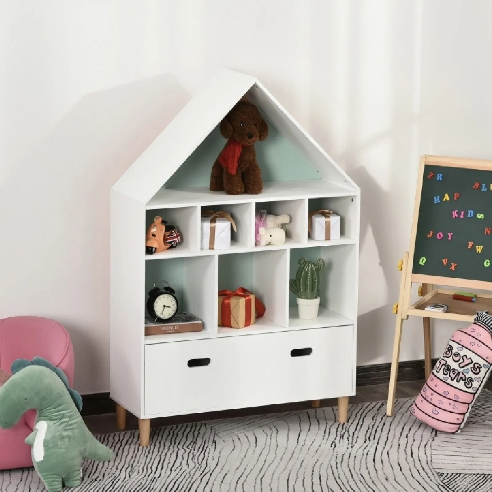 Little Helper Toy Storage Units | Toy Storage Units | Scandi Design Interchangeable Large Kids Bookshelf | Bookcase | Toy Storage | Blue & White | 3 Years +