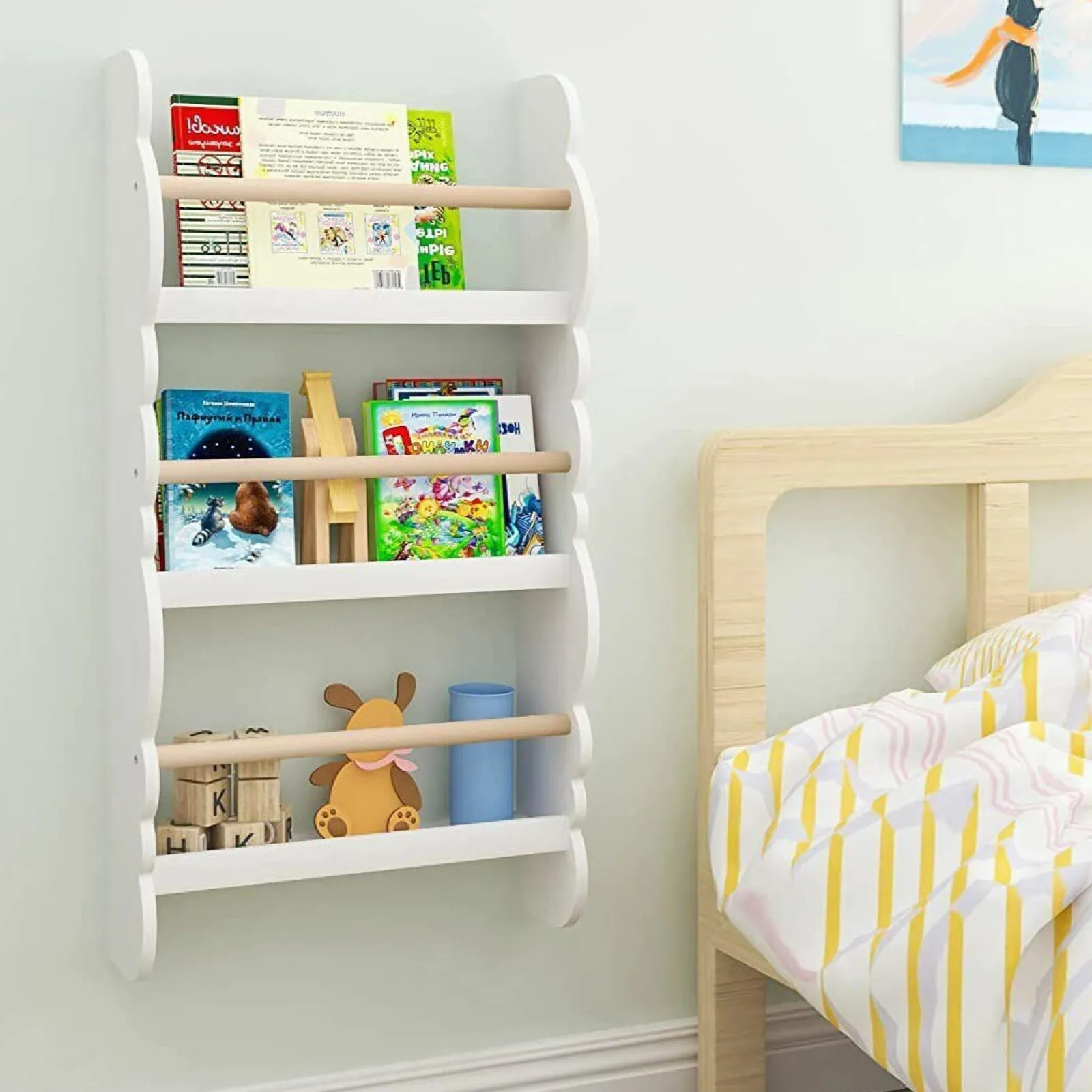 Little Helper Bookcases & Kids Bookshelves | Kids Bookcases & Kids Bookshelves | Scandi-Design 3 Tier Wall Mounted Montessori Bookcase | White