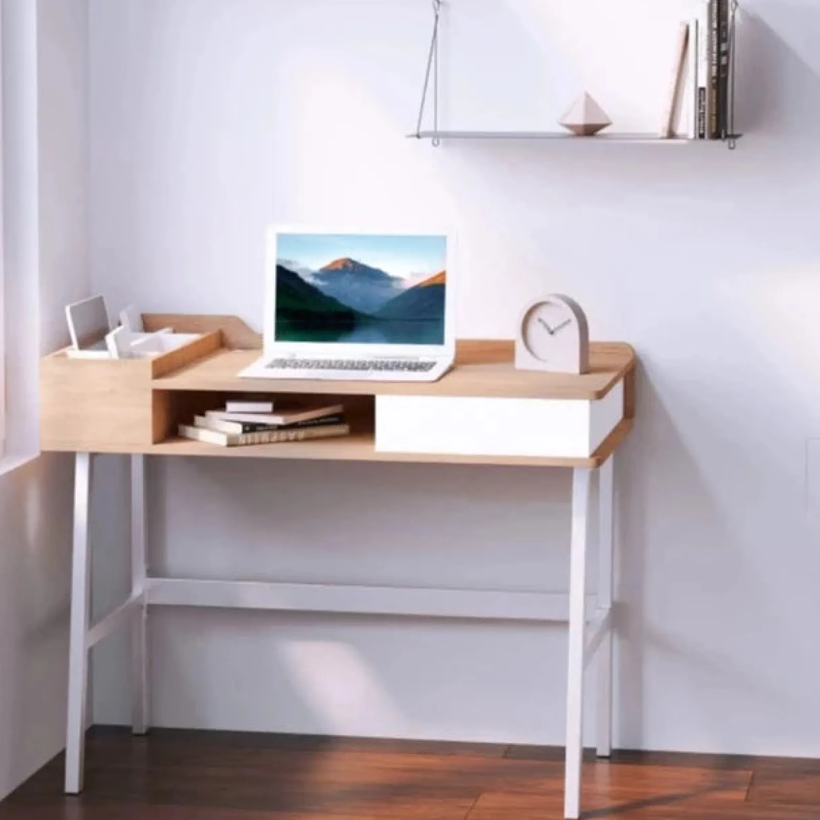 Little Helper Table & Chairs (wooden) | Scandi-Design Homework Desk | Storage | Natural & White | 6 Years+