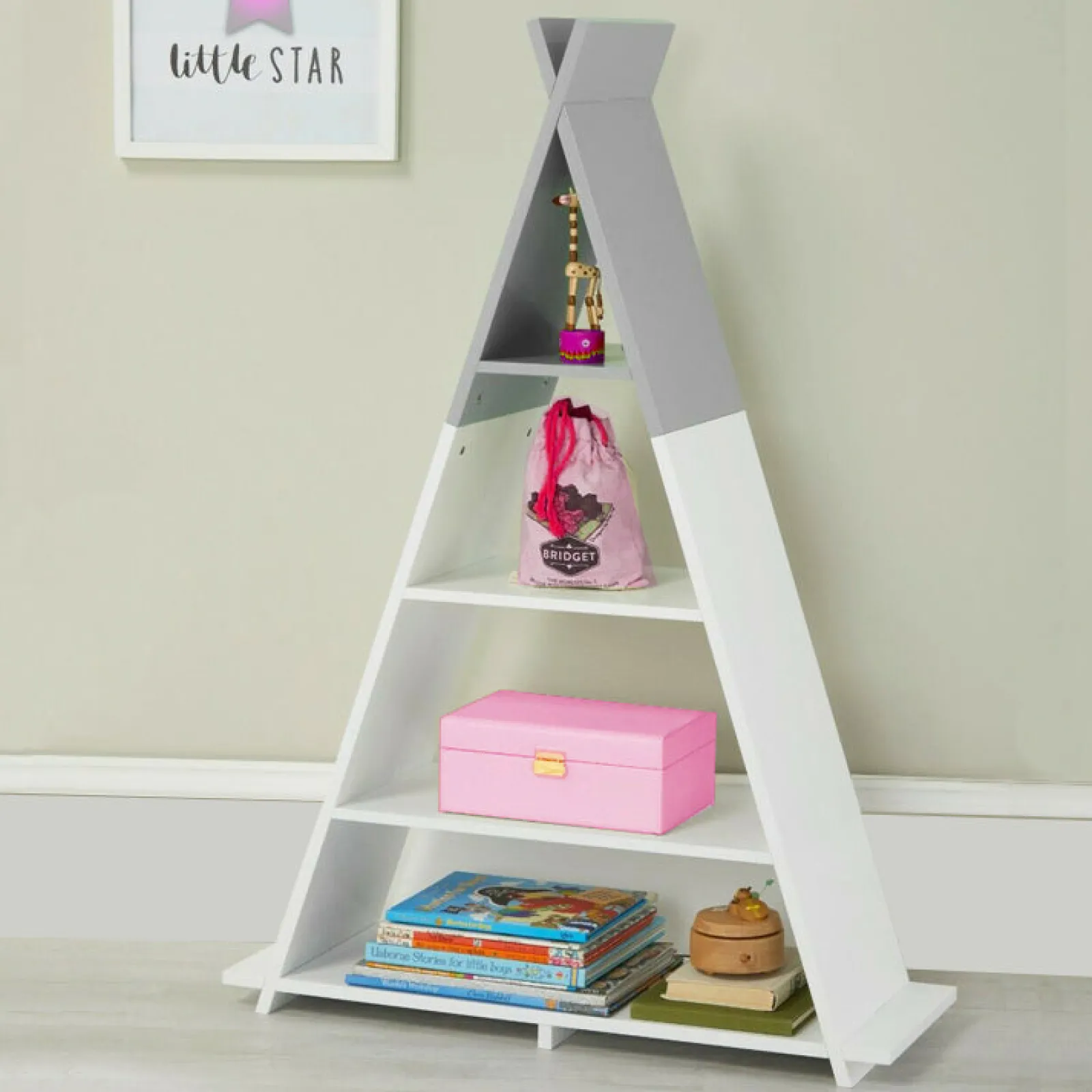 Little Helper Toy Storage Units | Toy Storage Units | Scandi-Inspired Childrens Bookcase | Kids Book Shelf | Toy Storage Unit | White & Grey | 1.08m