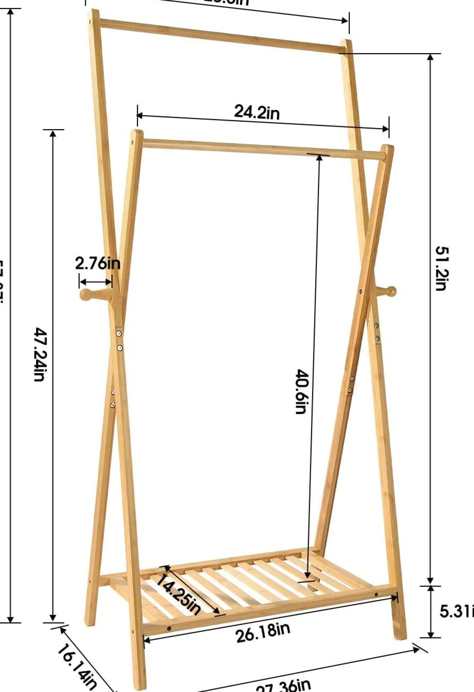 Little Helper Role Play Toys & Pretend Play | Clothes Rail & Dressing Up Rails | Scandinavian 100% Bamboo X-Frame Montessori Clothes Rack with with 2 Rails, Shelf & Side Hooks | 1.47m High