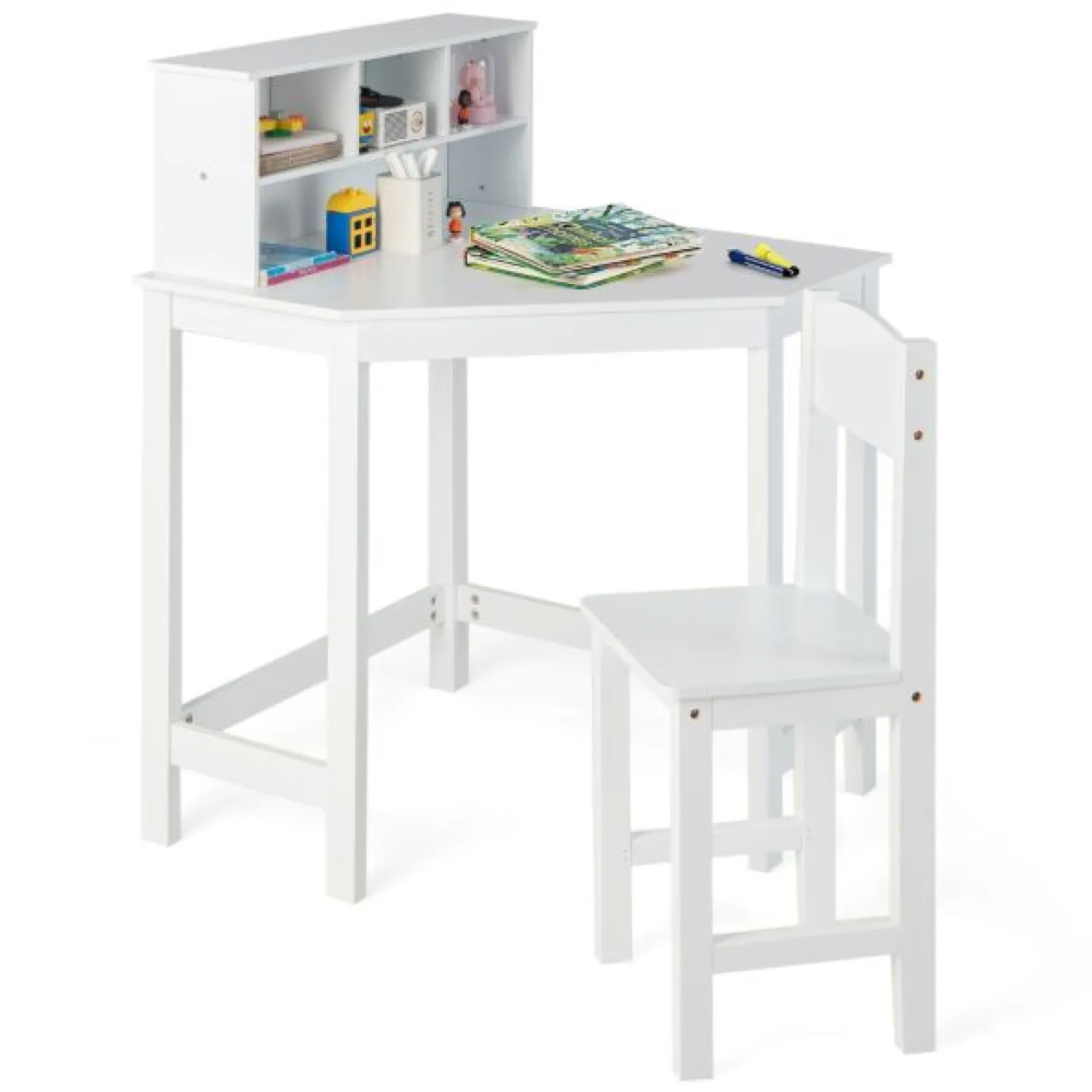 Little Helper Table & Chairs (wooden) | Scratch-resistant Space Saving Homework Desk | Corner Desk | Bureau | Storage & Chair | White