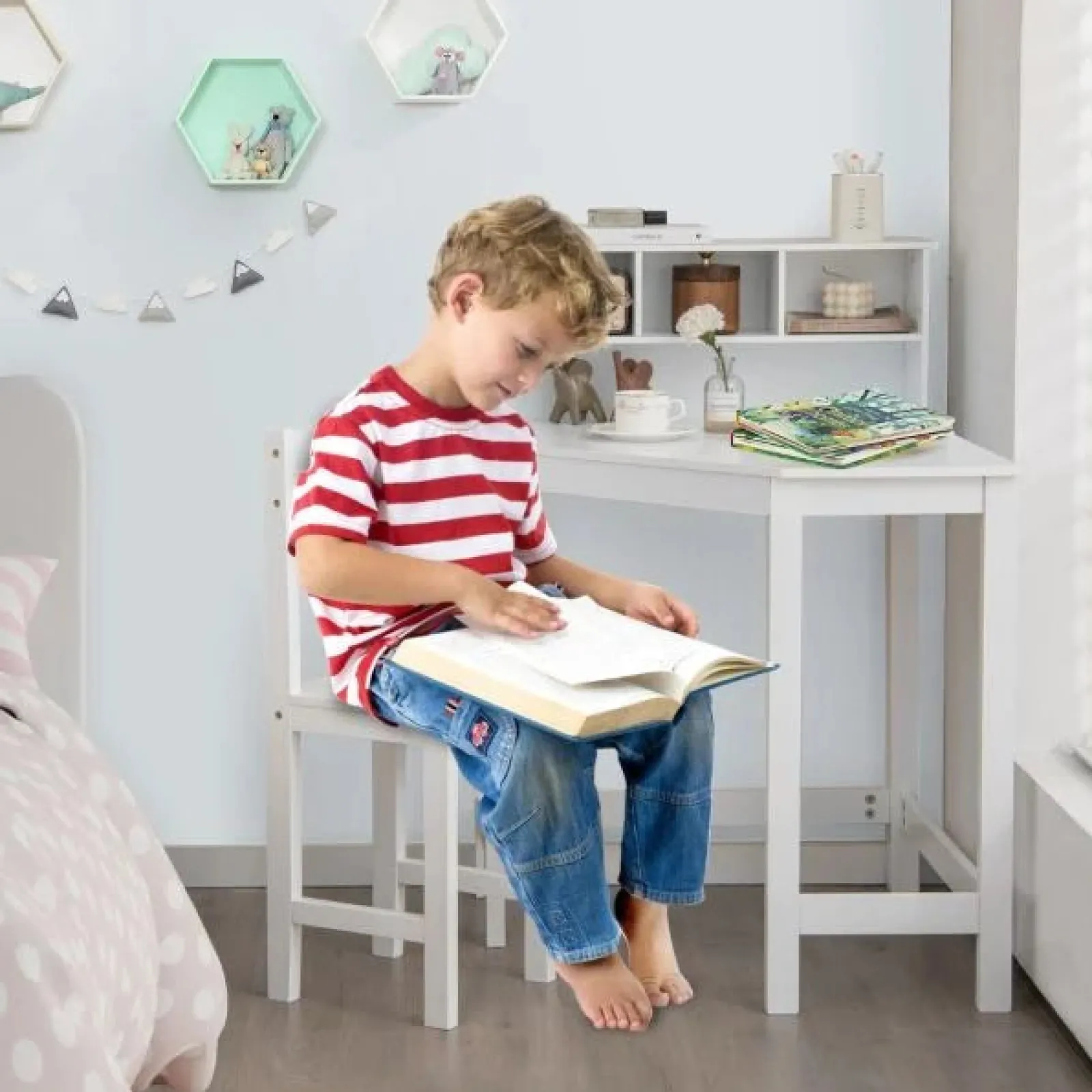 Little Helper Table & Chairs (wooden) | Scratch-resistant Space Saving Homework Desk | Corner Desk | Bureau | Storage & Chair | White