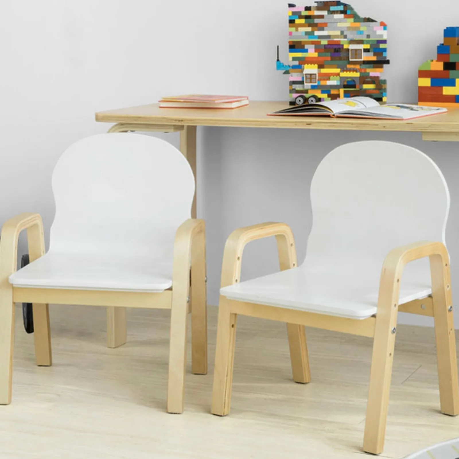 Little Helper Table & Chairs (wooden) | Chairs & Stools | Set of 2 White Height Adjustable Wood Modern Kids Chairs | Chairs for Children