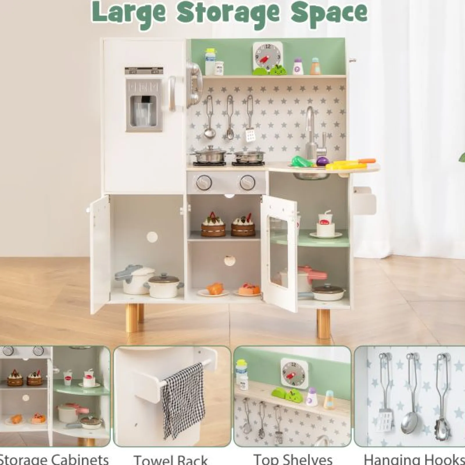 Little Helper Wooden Toys & Educational Toys | Toy Kitchens | Shaker-Style Toy Kitchen | Ice Maker | Oven | Hob | Play Food | Lights & Sounds