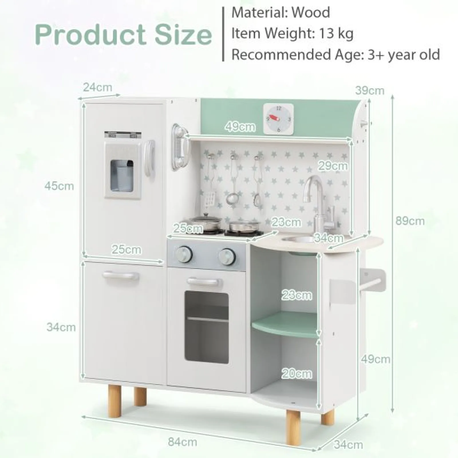 Little Helper Wooden Toys & Educational Toys | Toy Kitchens | Shaker-Style Toy Kitchen | Ice Maker | Oven | Hob | Play Food | Lights & Sounds