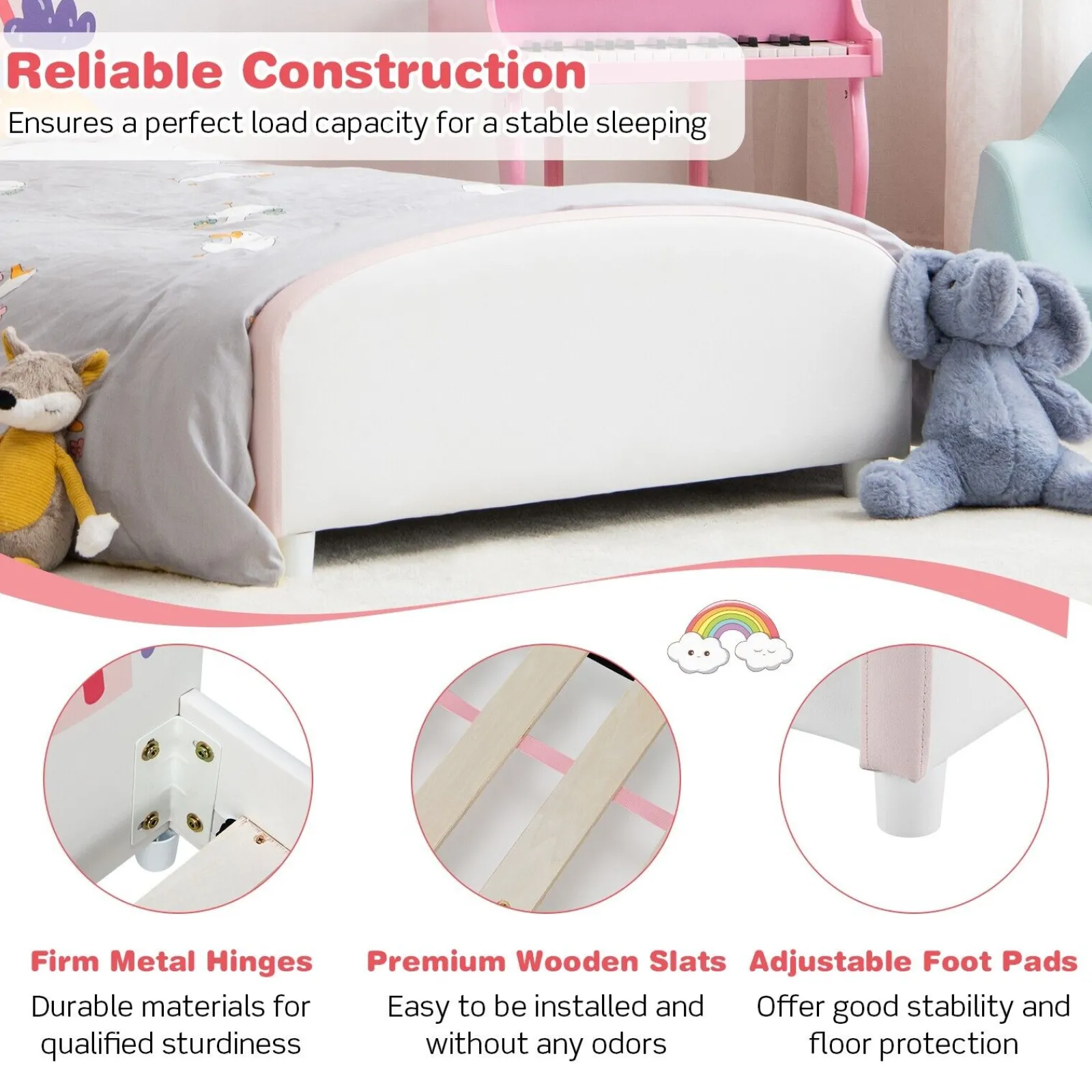 Little Helper Baby Bedding | Single Bed | Upholstered Sleeping Bed Frame | Soft Headboard Footboard | Rainbows