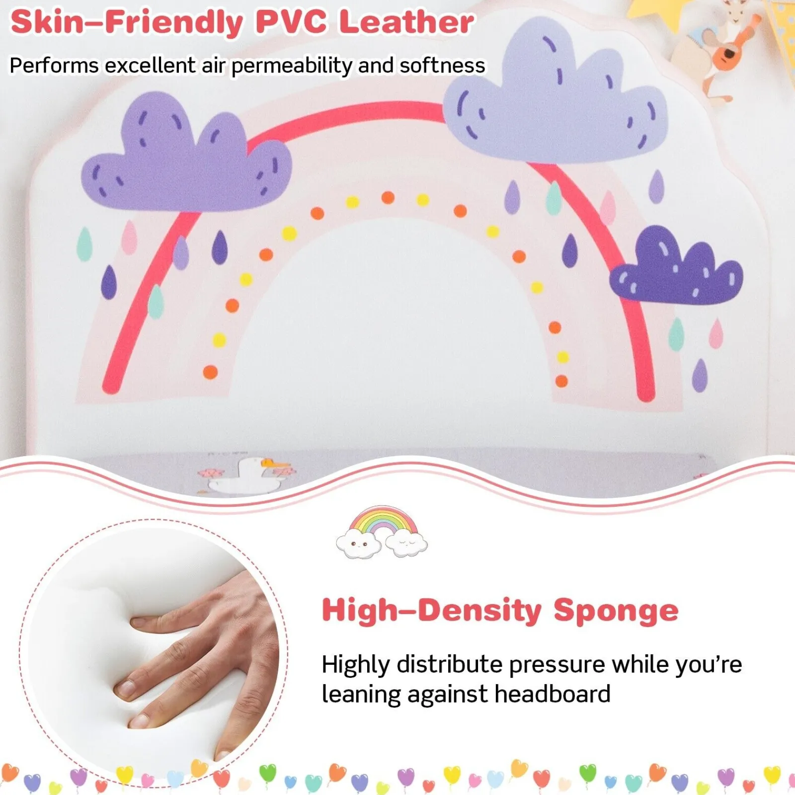 Little Helper Baby Bedding | Single Bed | Upholstered Sleeping Bed Frame | Soft Headboard Footboard | Rainbows