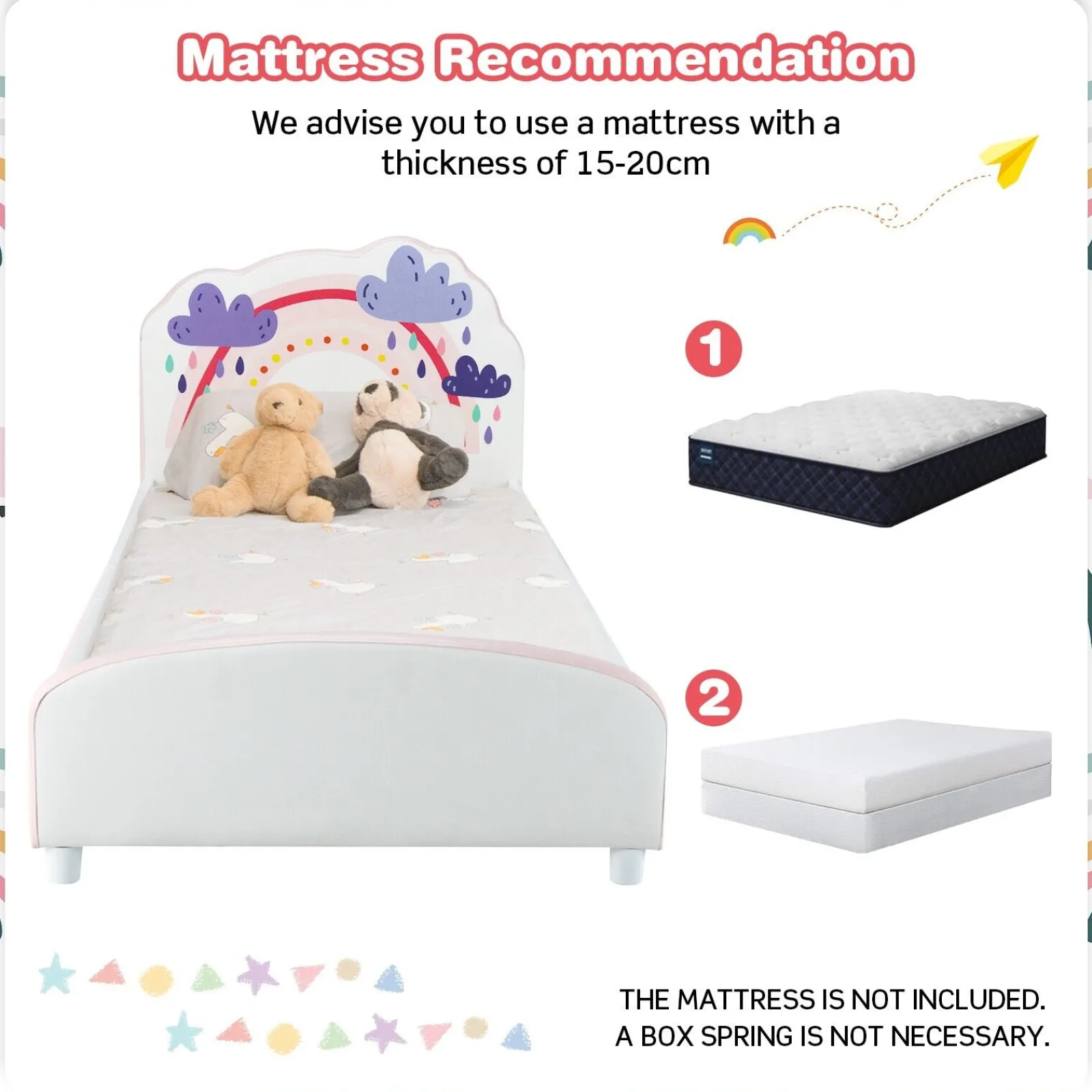 Little Helper Baby Bedding | Single Bed | Upholstered Sleeping Bed Frame | Soft Headboard Footboard | Rainbows