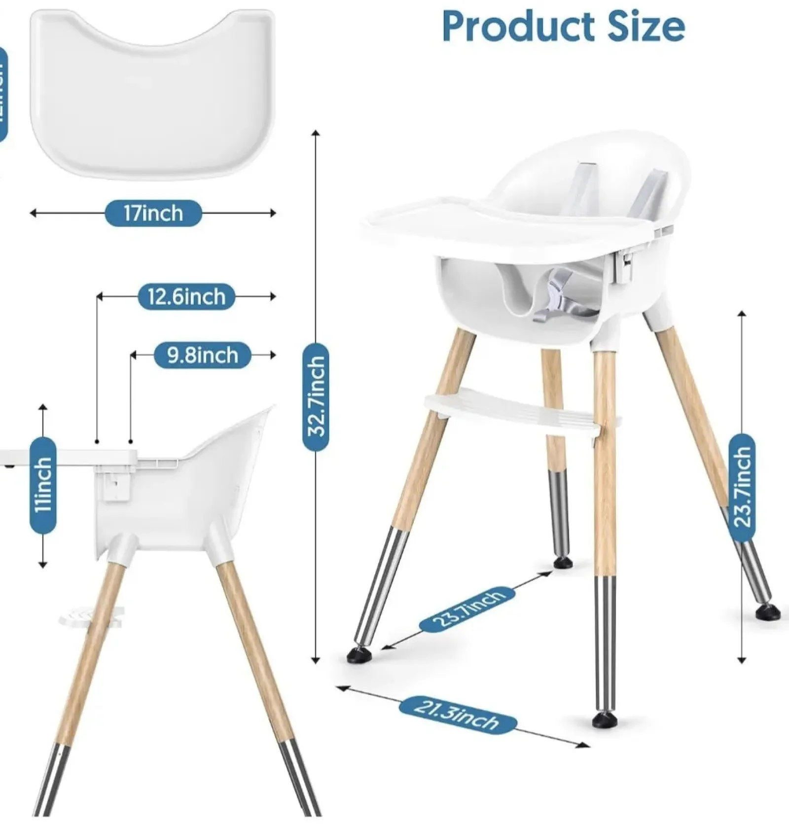 Little Helper High Chairs (wooden) | High Chairs (combination) | Sleek Easy-Clean & Ergonomic Baby High Chair | Removable Tray | 5 Pt Safety Harness | White