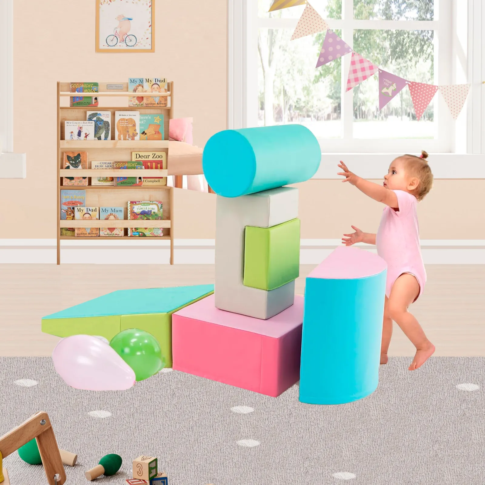 Little Helper Swing & Slide Sets & Garden Play & Trampolines | Kids Climbing Frames & Activity Toys | Soft Play Equipment | Pikler 6 Piece Foam Soft Play Set | Soft Play Slide & Bridge | Mid Pastels | 1-3 years