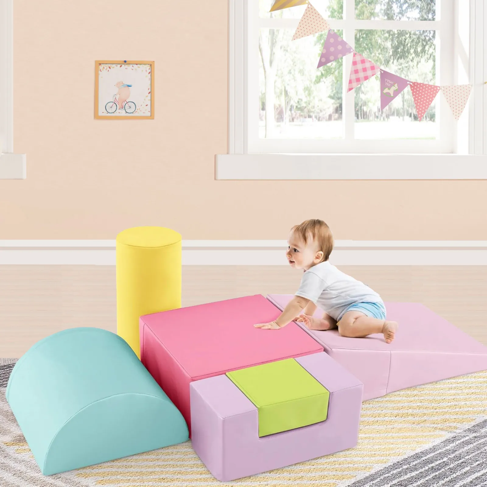 Little Helper Swing & Slide Sets & Garden Play & Trampolines | Kids Climbing Frames & Activity Toys | Soft Play Equipment | Pikler 6 Piece Foam Soft Play Set | Soft Play Slide & Bridge | Pastels Set | 1-3 years