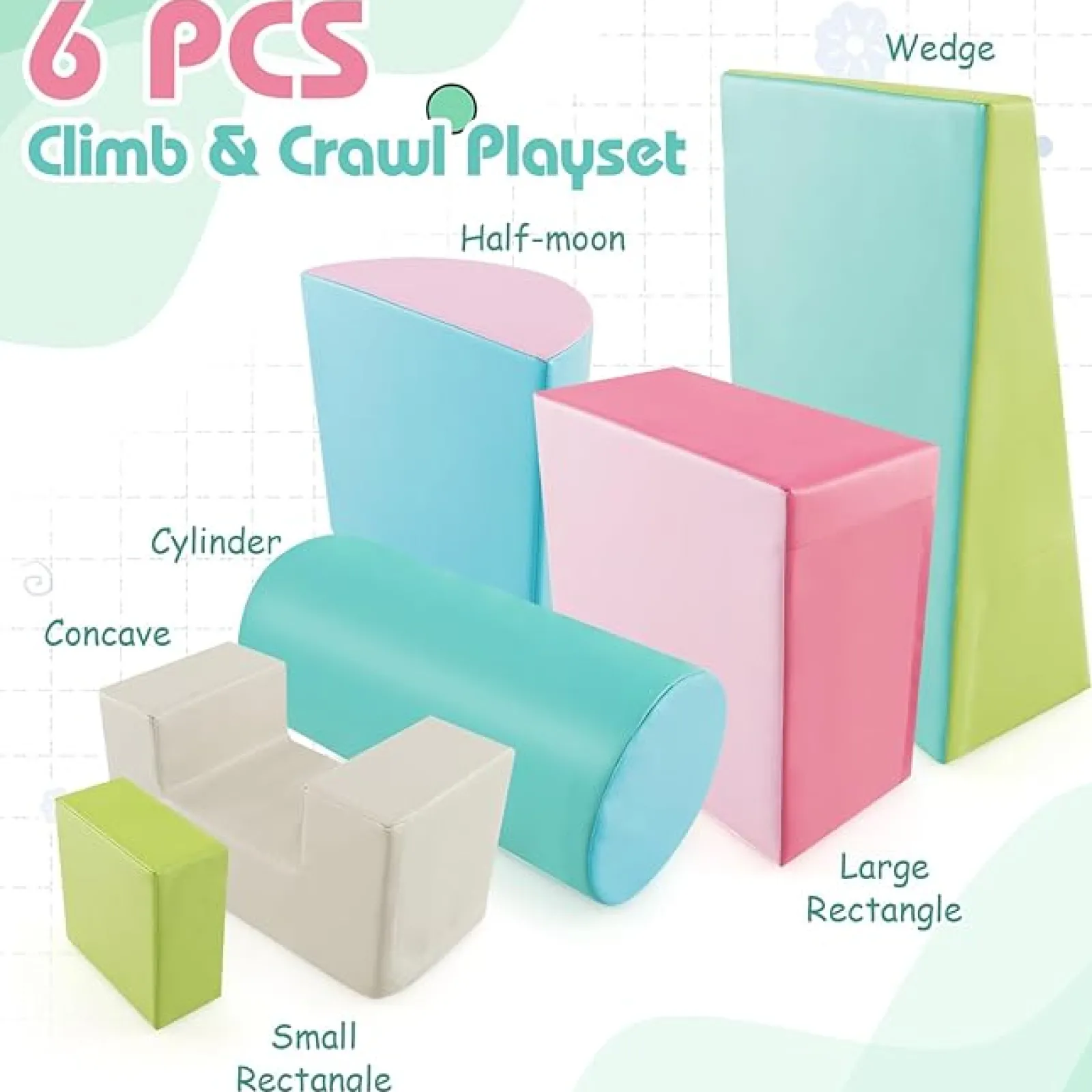Little Helper Swing & Slide Sets & Garden Play & Trampolines | Kids Climbing Frames & Activity Toys | Soft Play Equipment | Pikler 6 Piece Foam Soft Play Set | Soft Play Slide & Bridge | Pastels Set | 1-3 years