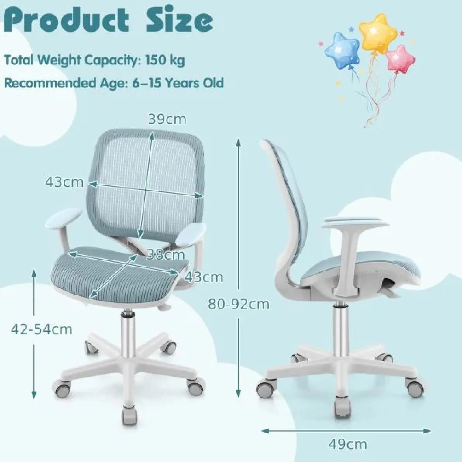 Little Helper Chairs & Stools | Spine Supporting & Breathable Height Adjustable Ergonomic Childrens Desk Chair | Childrens Office Chair | 6-15 Years