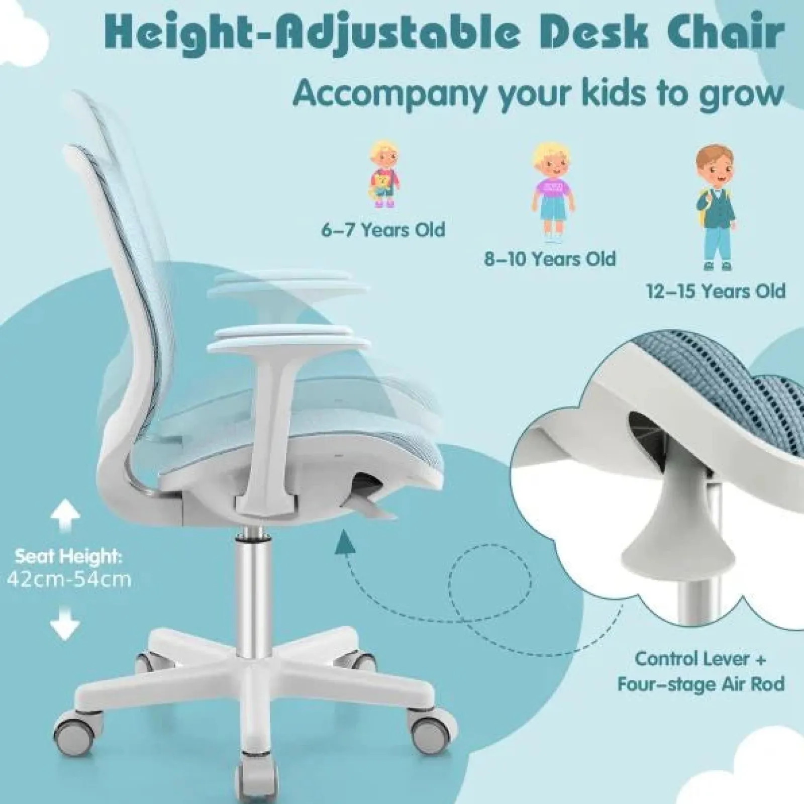 Little Helper Chairs & Stools | Spine Supporting & Breathable Height Adjustable Ergonomic Childrens Desk Chair | Childrens Office Chair | 6-15 Years