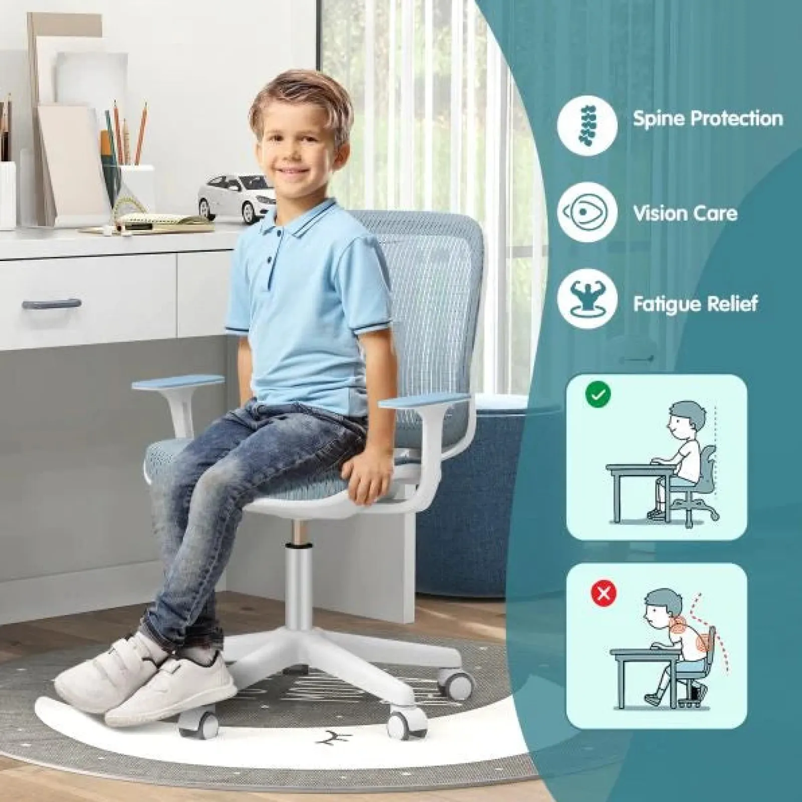 Little Helper Chairs & Stools | Spine Supporting & Breathable Height Adjustable Ergonomic Childrens Desk Chair | Childrens Office Chair | 6-15 Years
