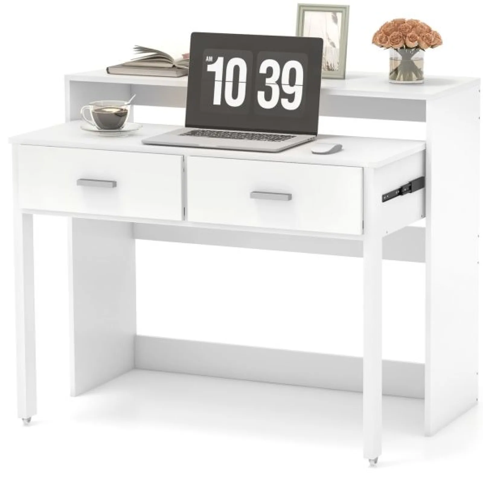 Little Helper Table & Chairs (wooden) | Spine Supporting Space Saving Extending Homework Desk | 2 Tier | Storage | Older Children & Adults | White
