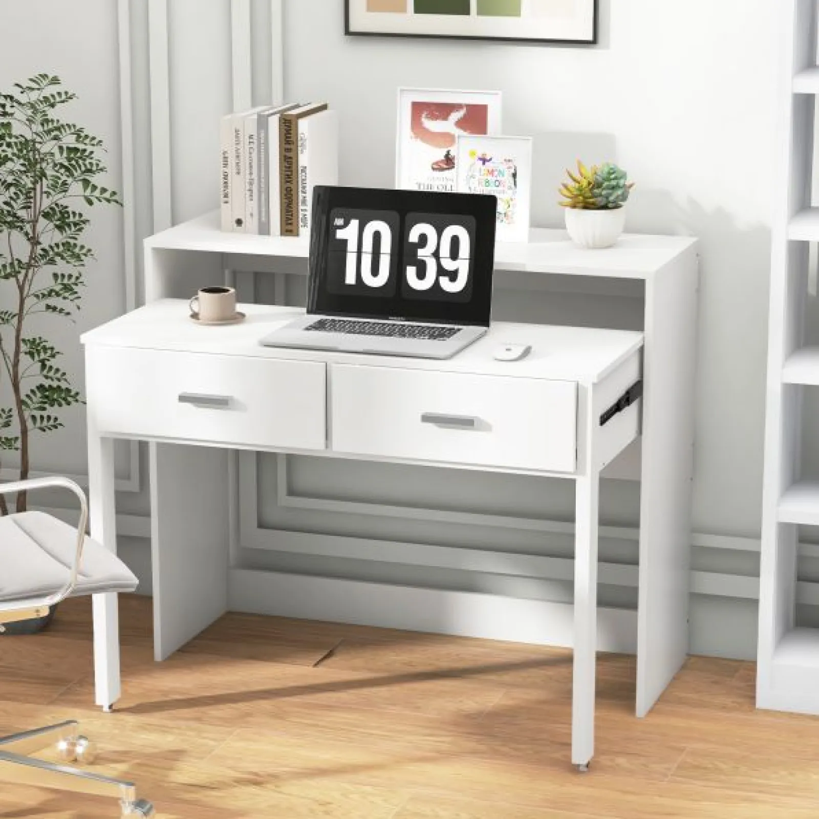 Little Helper Table & Chairs (wooden) | Spine Supporting Space Saving Extending Homework Desk | 2 Tier | Storage | Older Children & Adults | White
