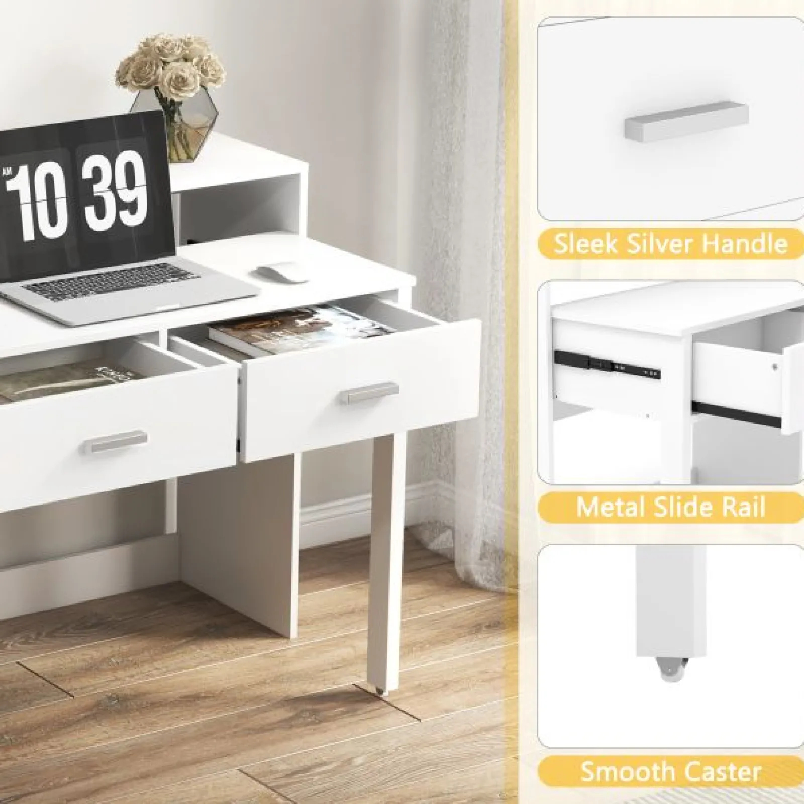 Little Helper Table & Chairs (wooden) | Spine Supporting Space Saving Extending Homework Desk | 2 Tier | Storage | Older Children & Adults | White