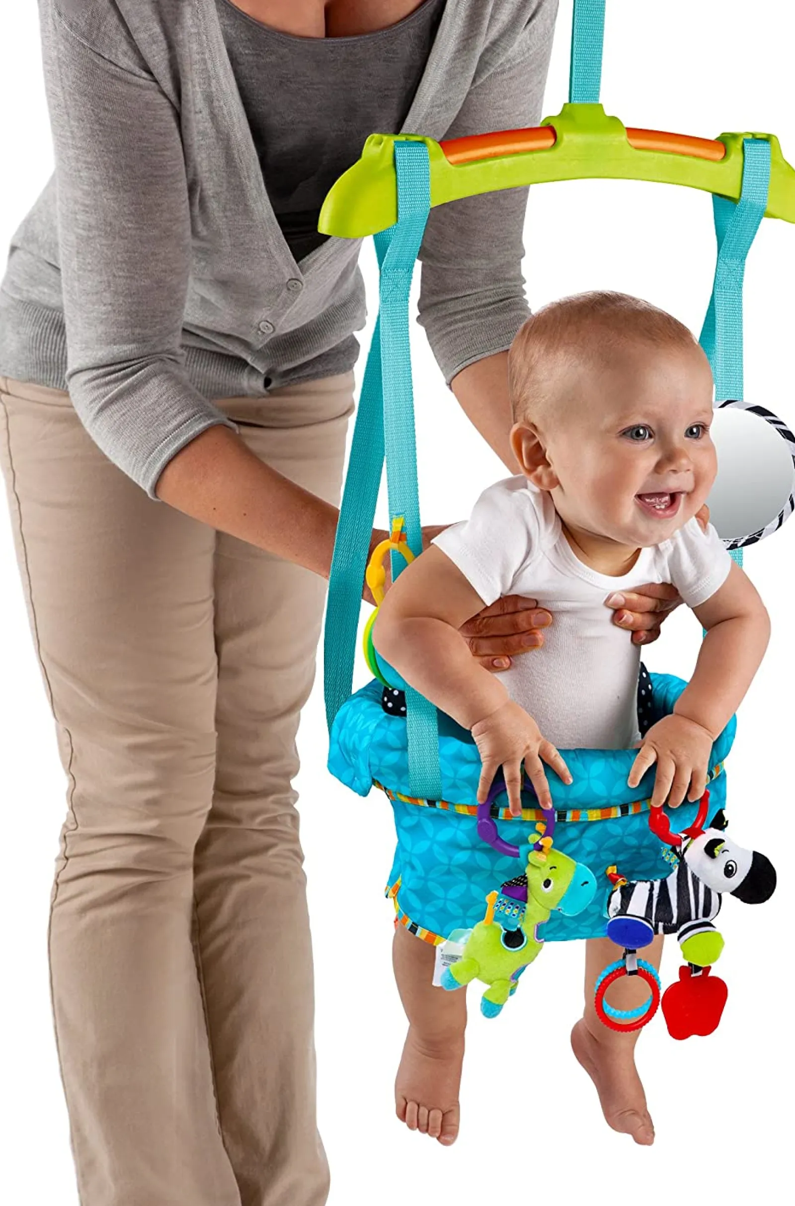 Little Helper Baby Doorway Bouncers | Baby Bouncers & Rockers | Spine-Supporting Secure Baby Door Bouncer Swing Seat with Detachable Toys | Multi coloured | 6-12 months