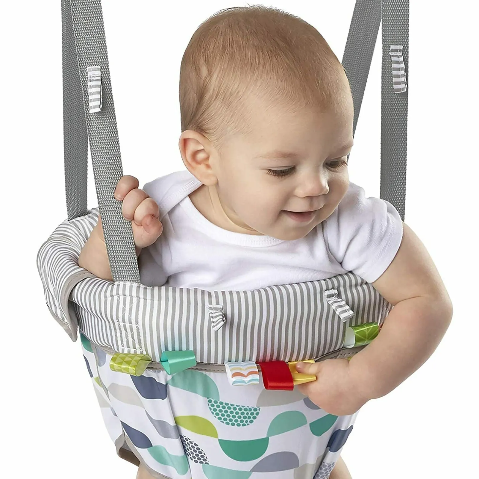 Little Helper Baby Doorway Bouncers | Baby Bouncers & Rockers | Spine-Supporting Secure Baby Door Bouncer Swing Seat with Tactile Taggies | Multi coloured | 6-12 months