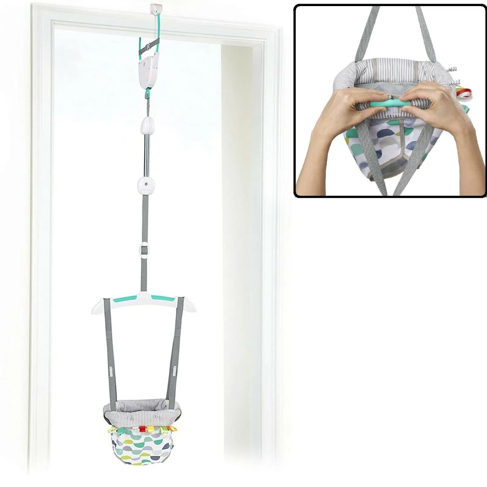 Little Helper Baby Doorway Bouncers | Baby Bouncers & Rockers | Spine-Supporting Secure Baby Door Bouncer Swing Seat with Tactile Taggies | Multi coloured | 6-12 months