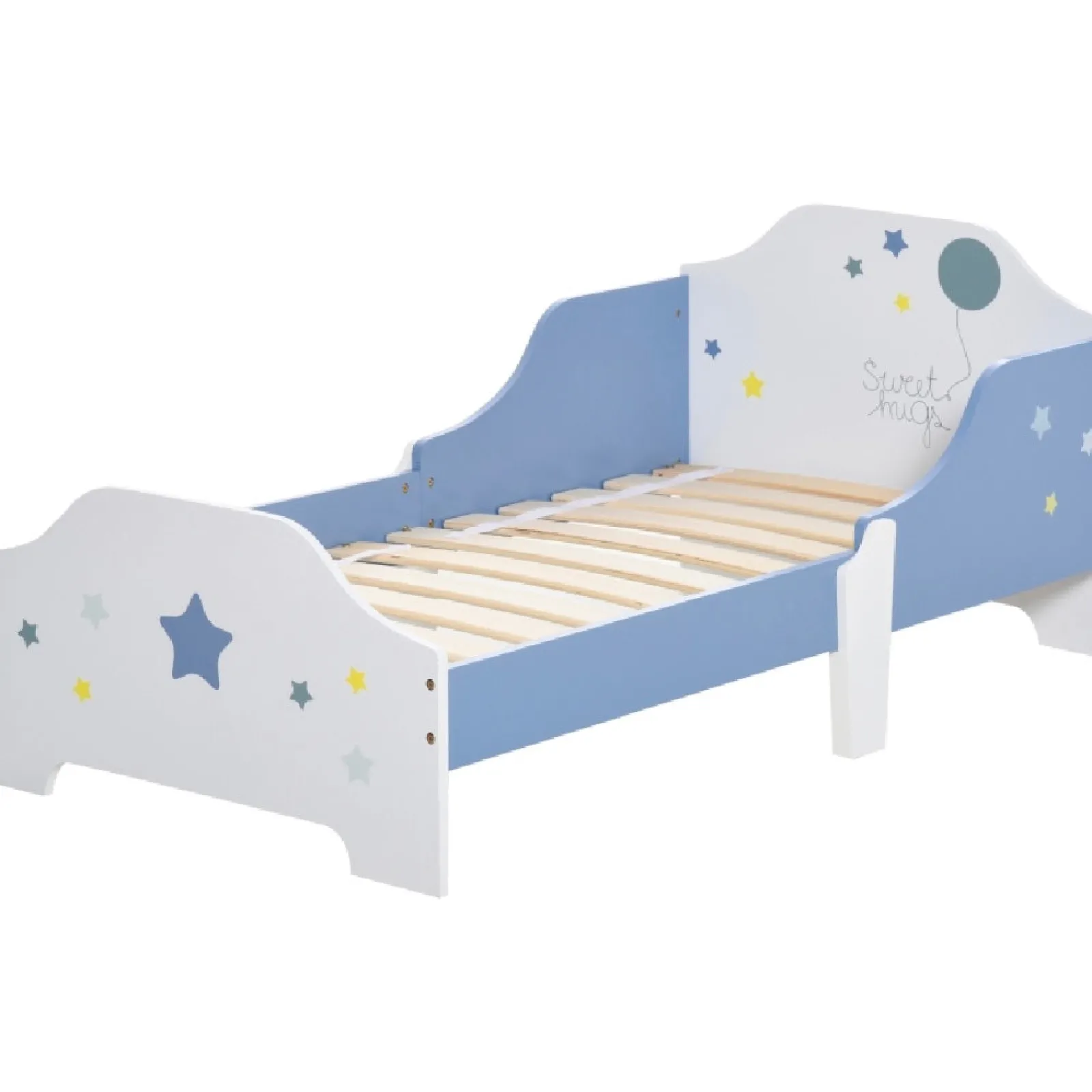 Little Helper Toddler Beds & Childrens Single Beds | Superstar “Sweet Hugs” Kids Single Bed with Side Rails | Blue & White | 1.43m Long x 73cm Wide | 3-6 Years