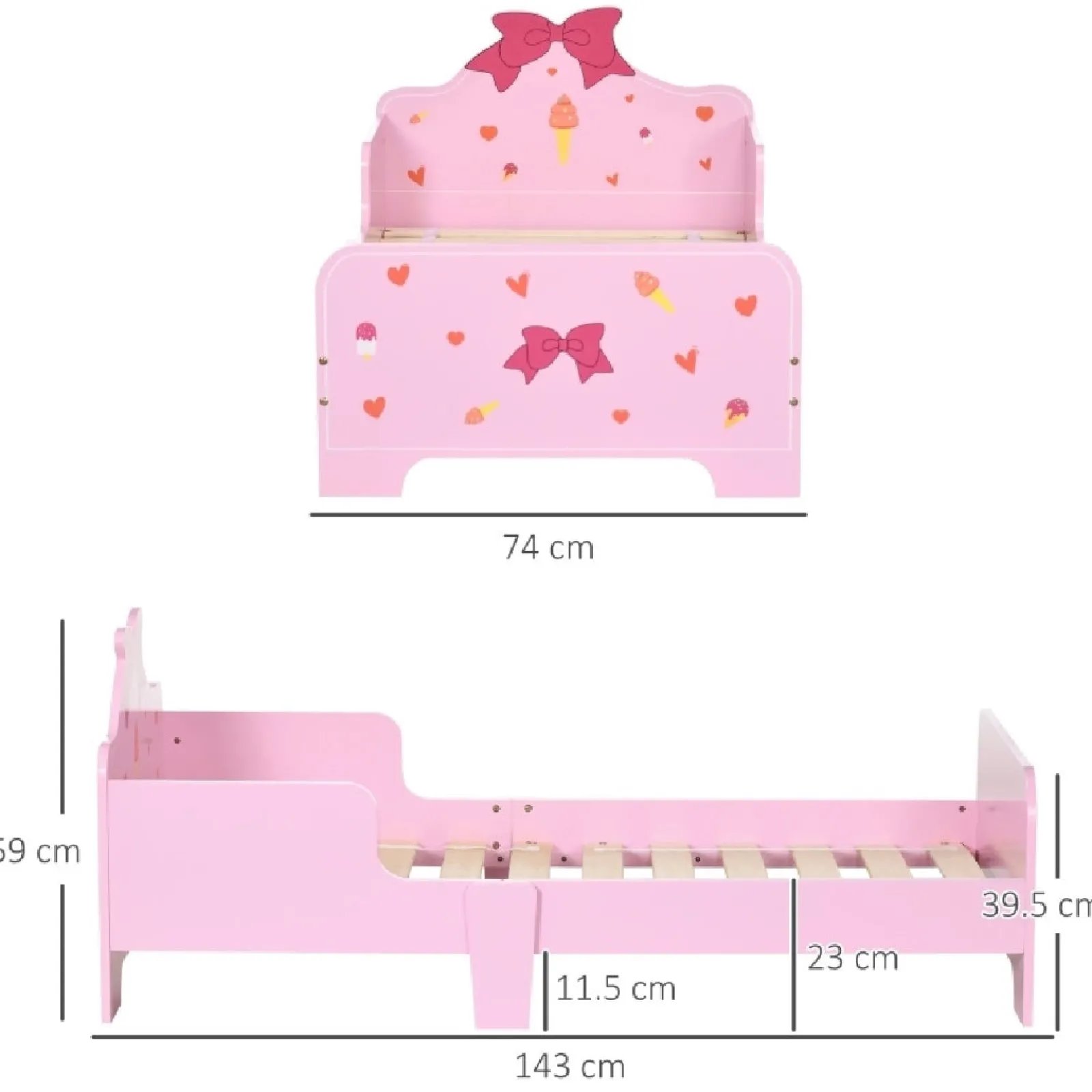 Little Helper Toddler Beds & Childrens Single Beds | Sweetheart Toddler Bed with Side Rails | Pink | 1.43 Long x 74cm wide | 3-6 Years