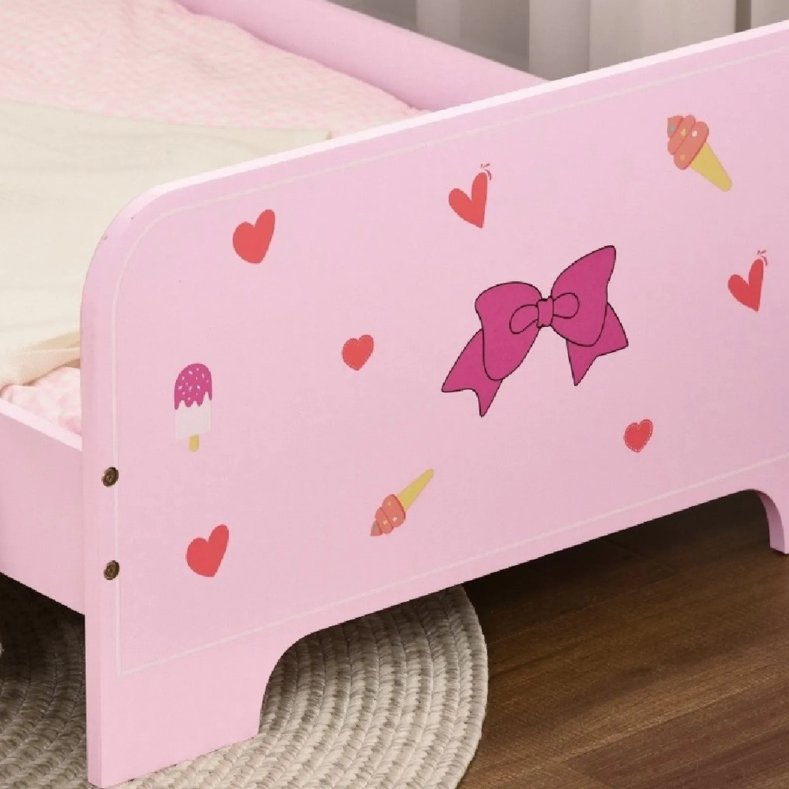 Little Helper Toddler Beds & Childrens Single Beds | Sweetheart Toddler Bed with Side Rails | Pink | 1.43 Long x 74cm wide | 3-6 Years