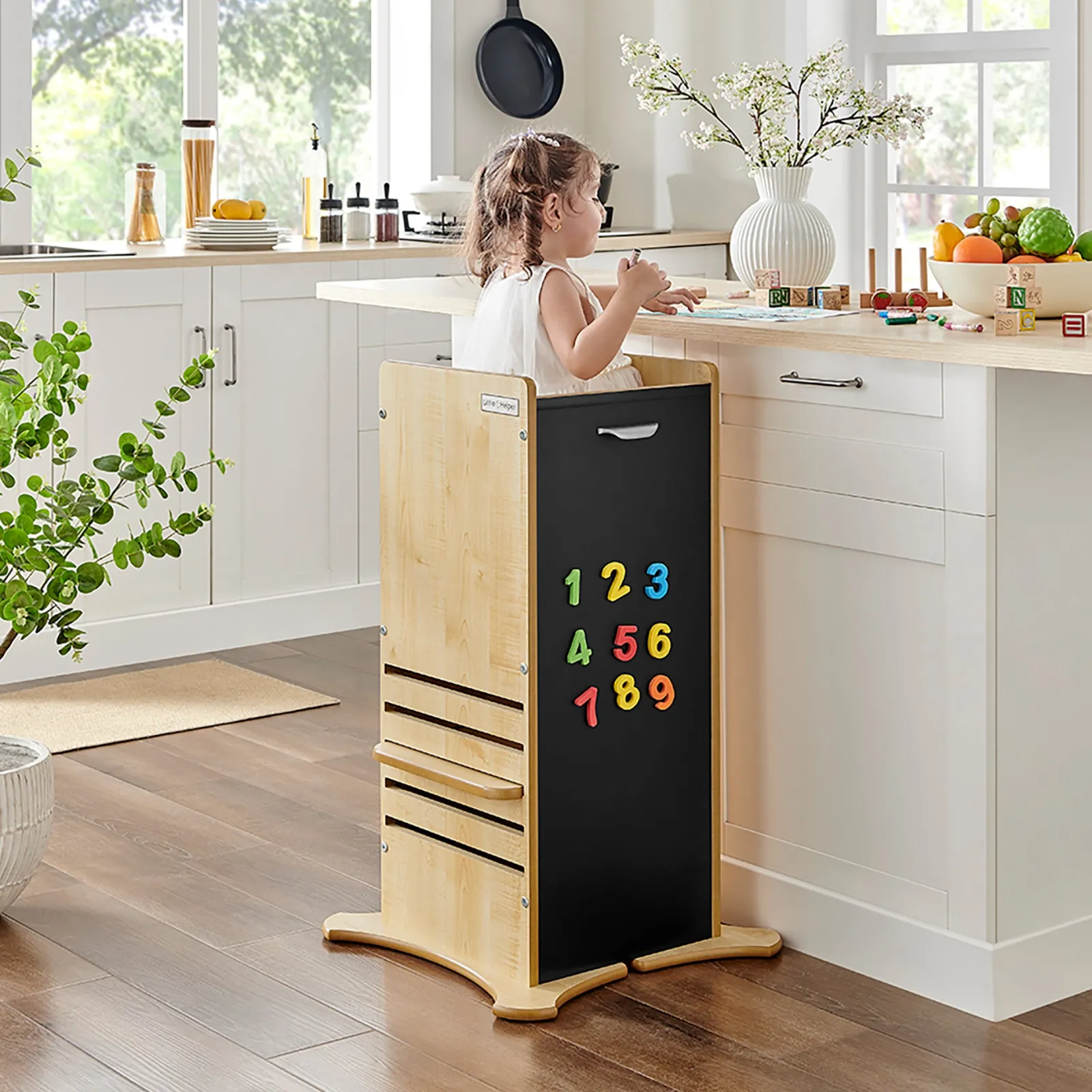 Little Helper Montessori Toys & Products | Funpod® Learning Towers | The Original Kitchen Helper | Montessori 3-in-1 FunPod Learning Tower | Magnetic & Chalkboard Side Panels