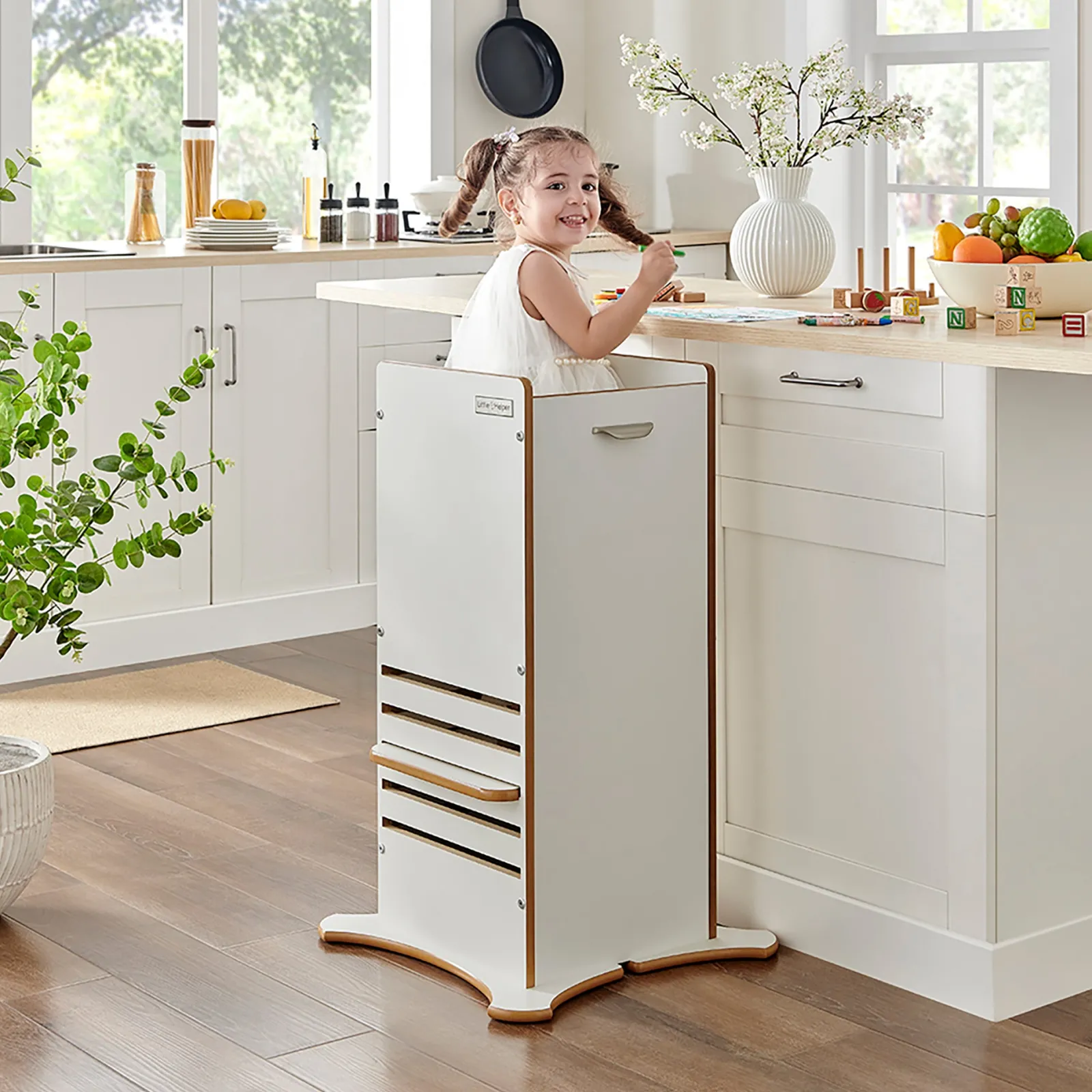 Little Helper Montessori Toys & Products | Funpod® Learning Towers | The Original FunPod Toddler Tower | Learning Tower | Kitchen Helper Tower | Step Stool | White