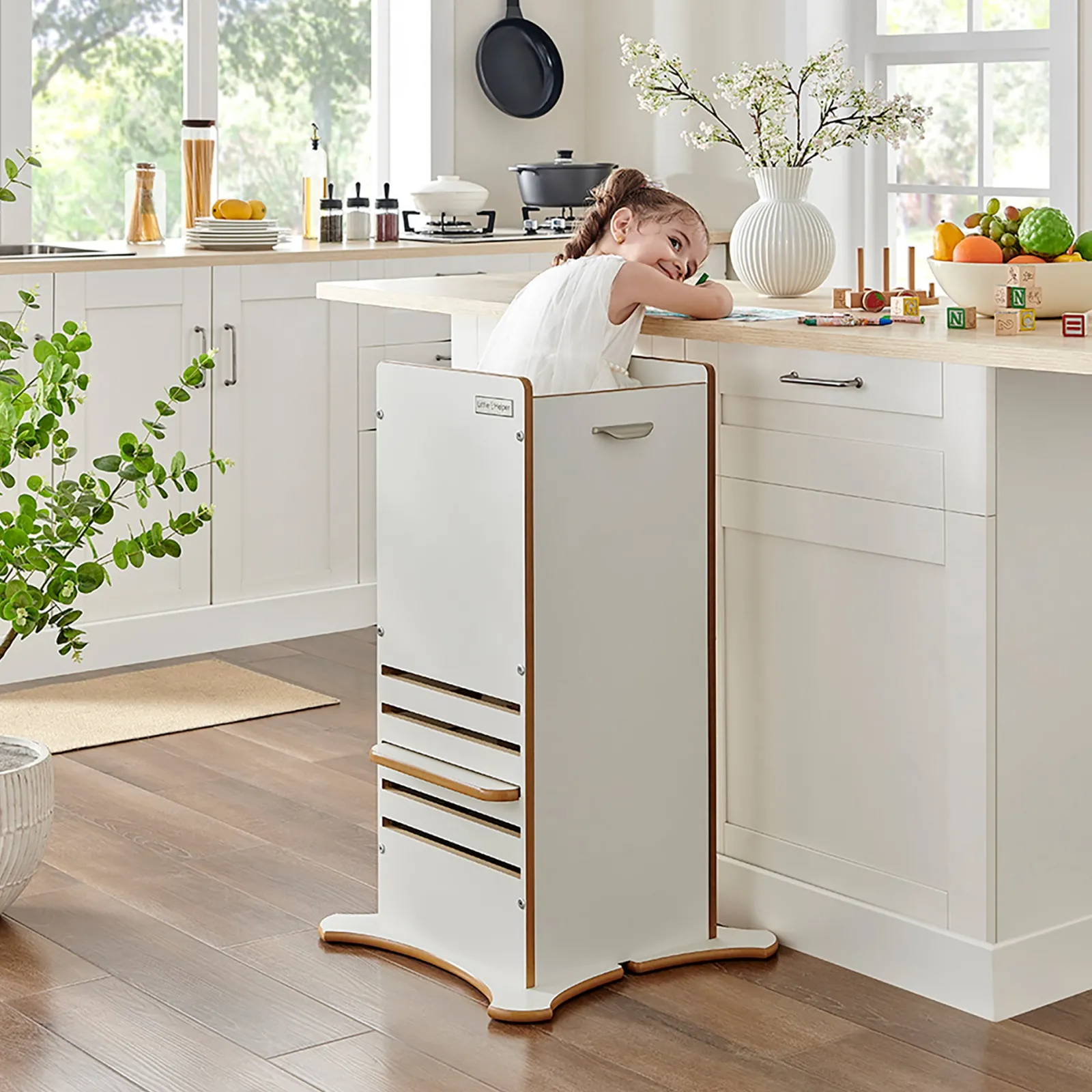 Little Helper Montessori Toys & Products | Funpod® Learning Towers | The Original FunPod Toddler Tower | Learning Tower | Kitchen Helper Tower | Step Stool | White