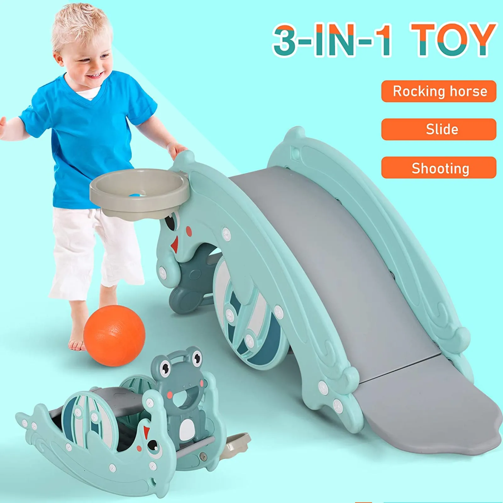 Little Helper Swing & Slide Sets & Garden Play & Trampolines | Montessori Toys & Products | Toddler Montessori 3-in-1 Slide | Rocking Horse | Basketball Hoop | 3-6 Years |