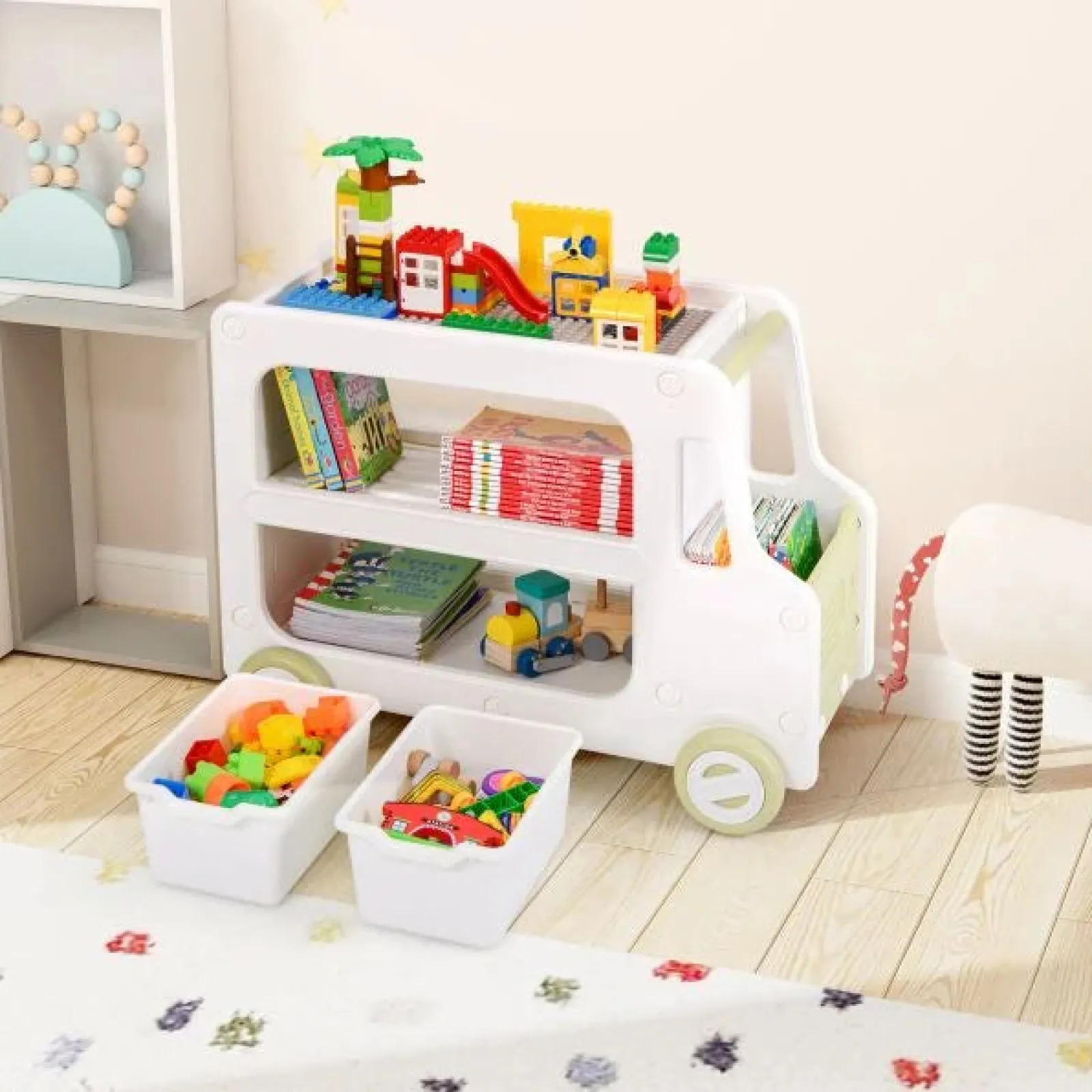 Little Helper Toy Storage Units | Toy Storage Units | Toddler Sized Large Montessori Bus-shaped Toy Storage | Toy Box | 3 Years+