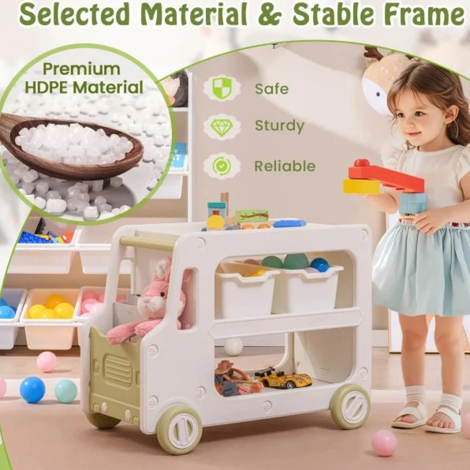 Little Helper Toy Storage Units | Toy Storage Units | Toddler Sized Large Montessori Bus-shaped Toy Storage | Toy Box | 3 Years+