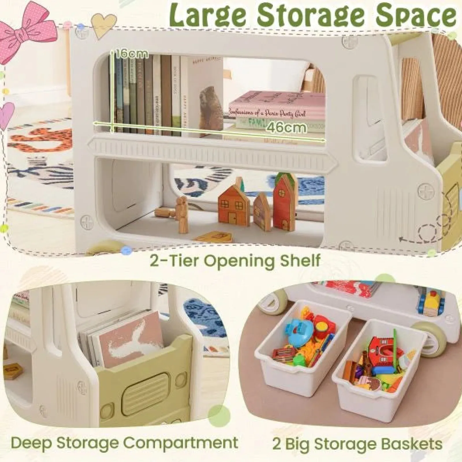 Little Helper Toy Storage Units | Toy Storage Units | Toddler Sized Large Montessori Bus-shaped Toy Storage | Toy Box | 3 Years+
